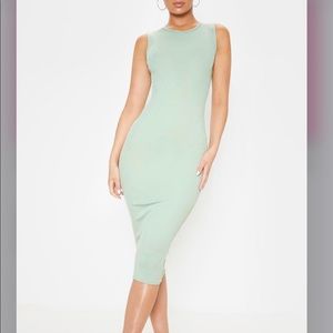 Sage Khaki Ribbed Midi Dress PLT